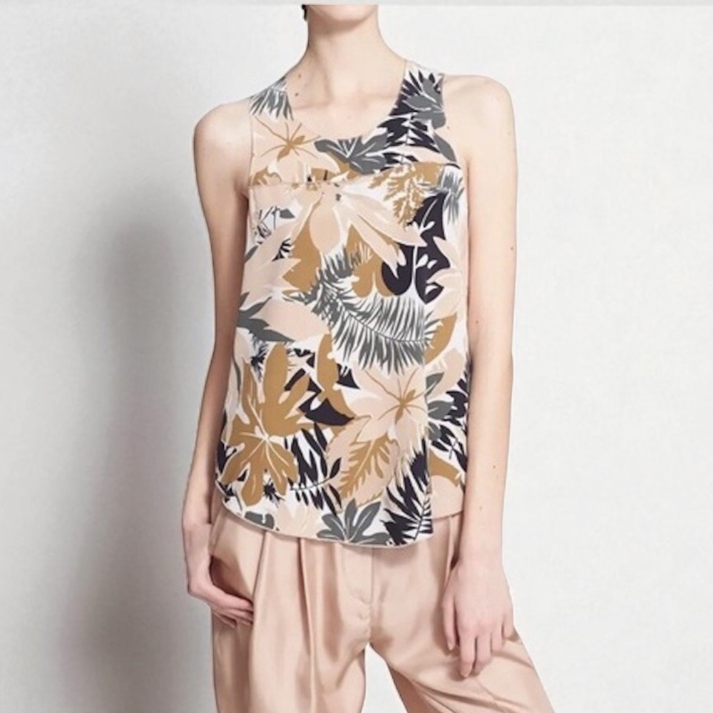 New! RAG & BONE Patrica Floral Leaf Silk Scoop Neck Tank Top Size Small